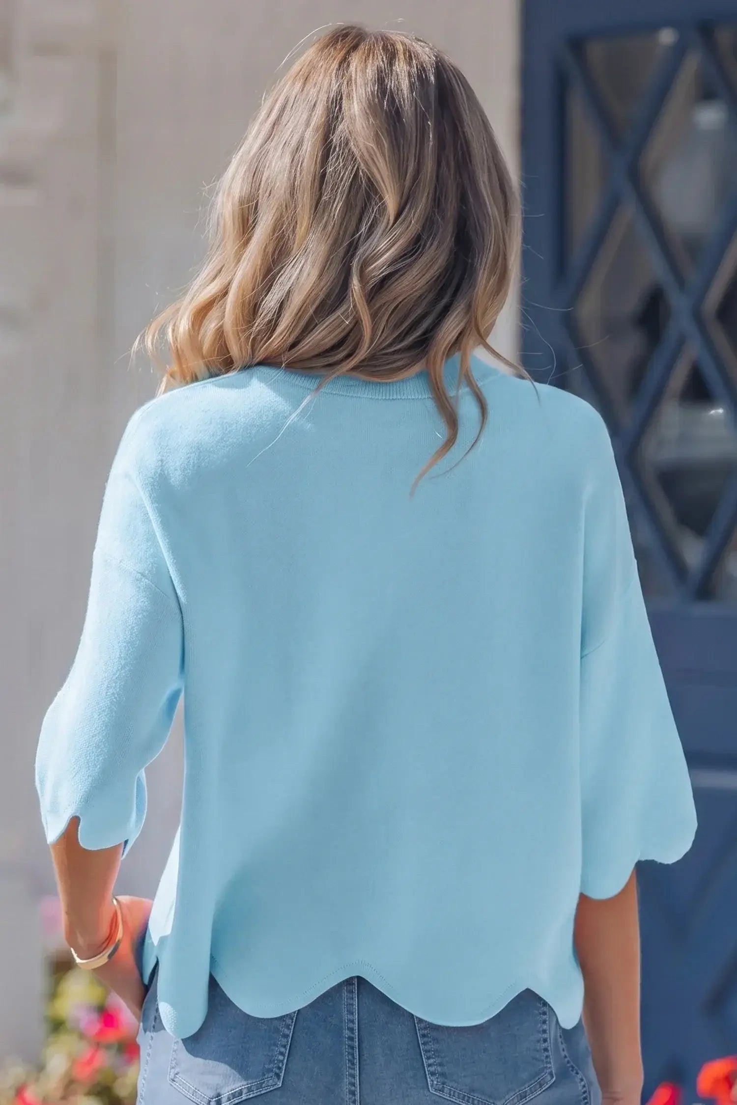 Myosotis Scalloped Hem 3/4 Sleeve Sweater Top - Sweet Fashion Wholesale