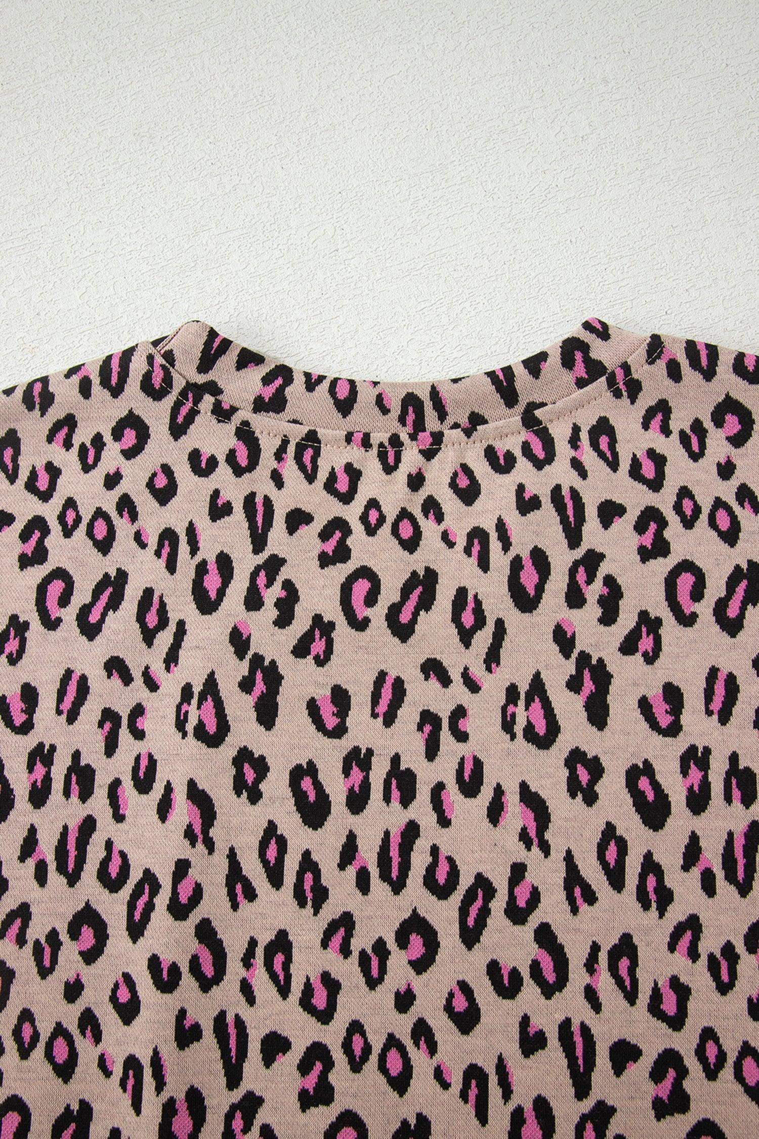 Beige Leopard Print Casual Tee and Pants 2pcs Outfit - Sweet Fashion Wholesale