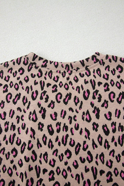 Beige Leopard Print Casual Tee and Pants 2pcs Outfit - Sweet Fashion Wholesale