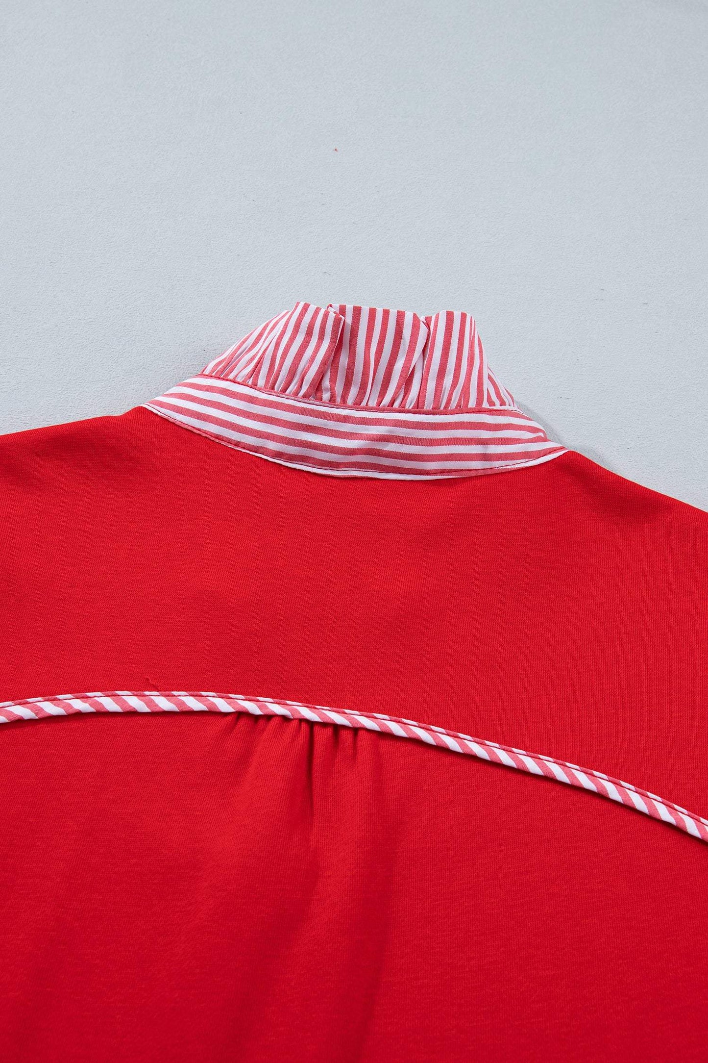 Sky Blue Striped Frilled Collar Short Sleeve Blouse