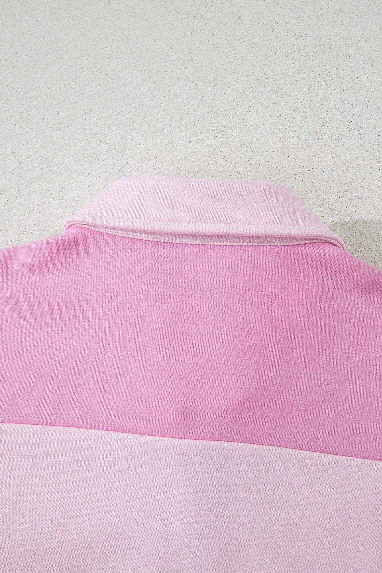 Pink Raw Seam Color Block Patchwork Button Polo Collar Mini Dress - Sweet Fashion Wholesale