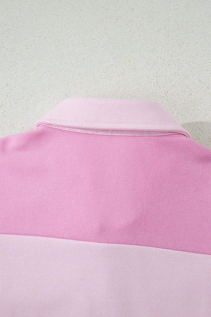 Pink Raw Seam Color Block Patchwork Button Polo Collar Mini Dress - Sweet Fashion Wholesale