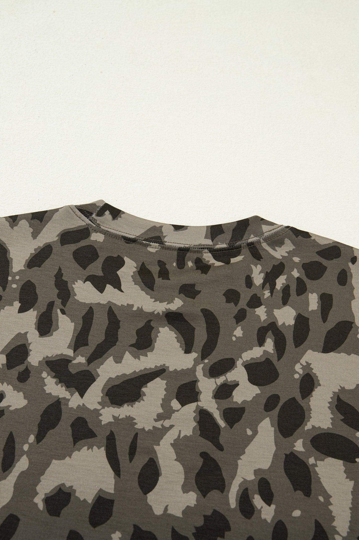 Brown Retro Leopard Print Mock Neck Slim Tee - Sweet Fashion Wholesale