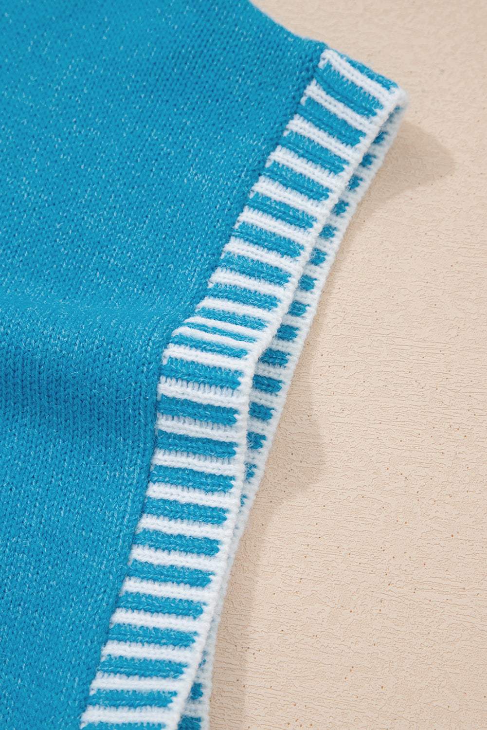 Blue Contrast Stitch Trim Knot Side Mock Neck Sweater Vest