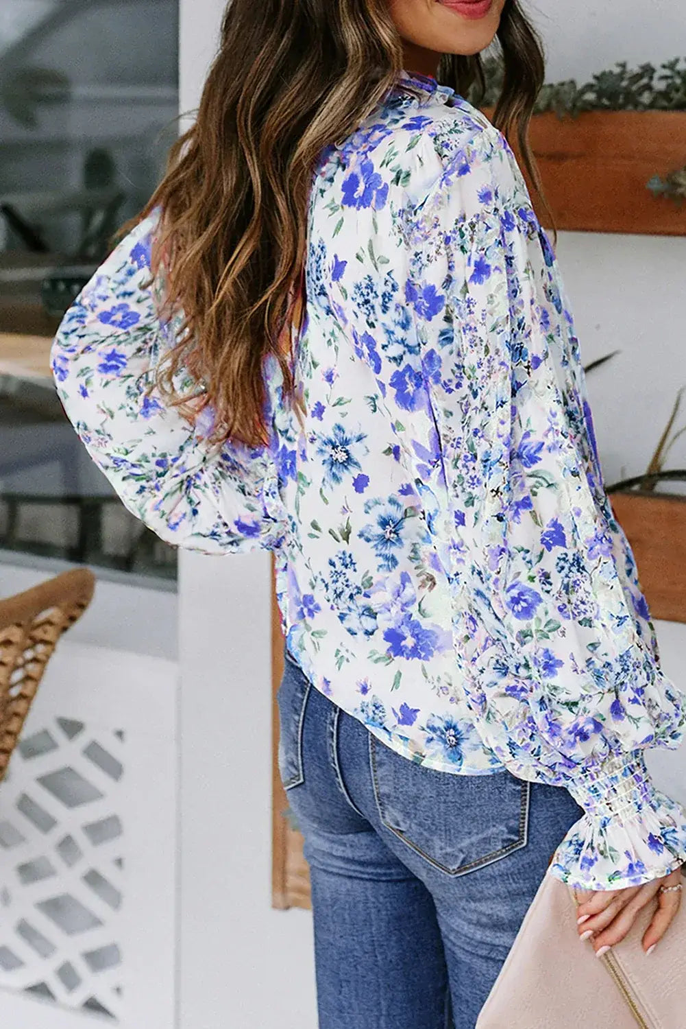 Blue Cakewalk Floral Smocked Blouse - Sweet Fashion Wholesale