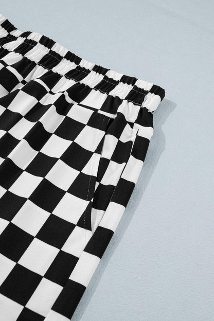 Black Plus Size Checkered Athleisure Shorts