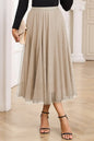 Apricot Tulle Mesh Overlay Flared Midi Skirt - Sweet Fashion Wholesale