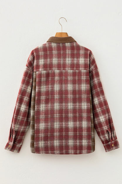 Red Contrast Plaid Long Sleeve Button Down Shirt