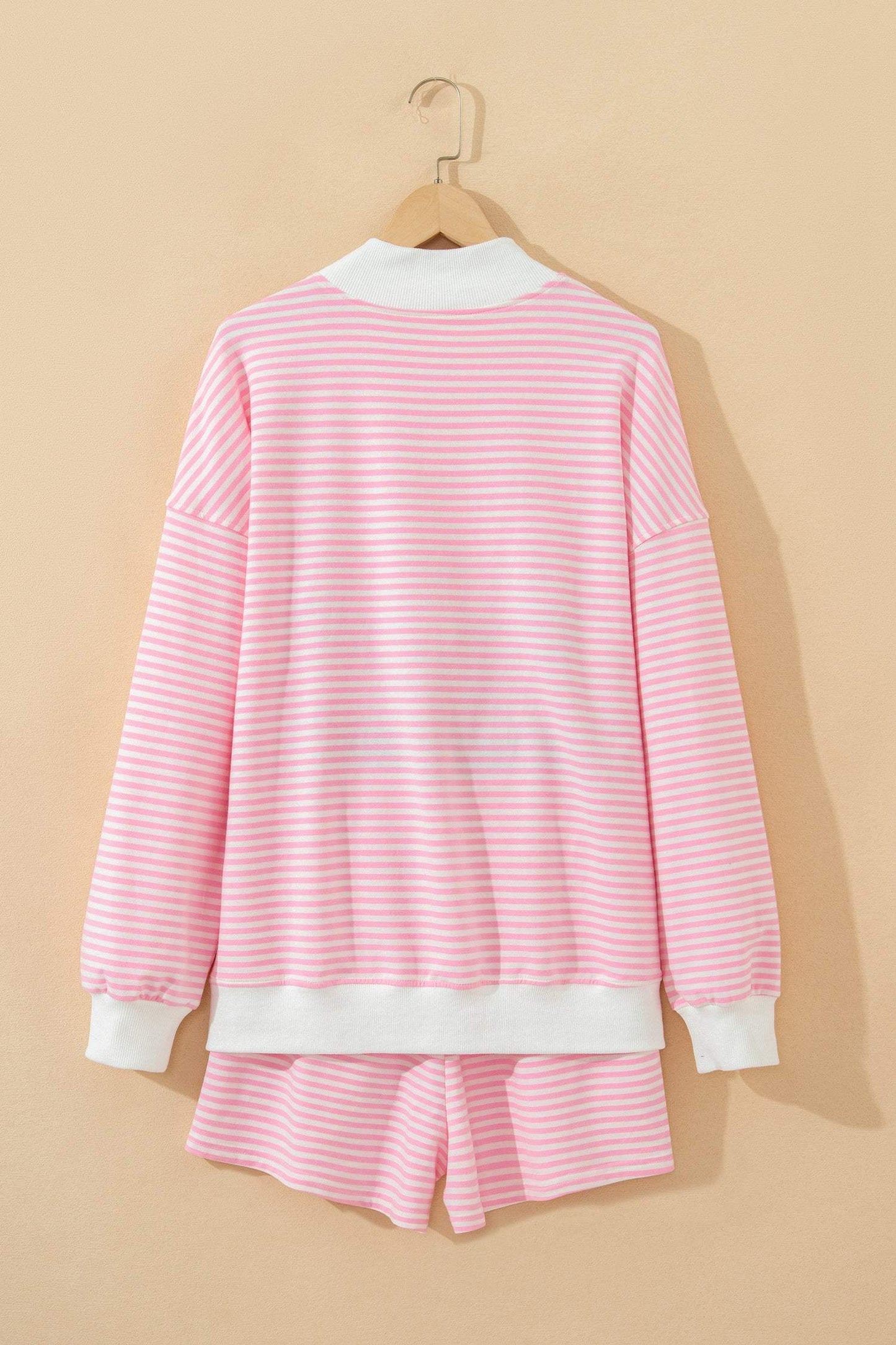 Sky Blue Stripe Oversize Mock Neck Sweatshirt and Shorts Set