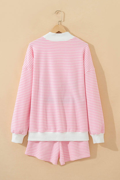 Sky Blue Stripe Oversize Mock Neck Sweatshirt and Shorts Set