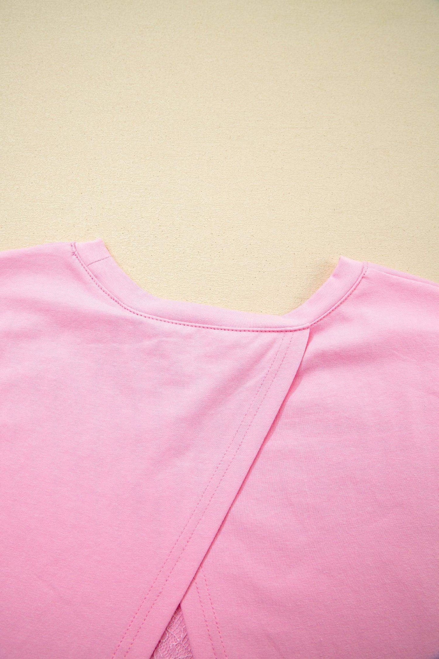 Pink Eyelash Floral Lace Patchwork Half Sleeve Oversize Tee - Sweet Fashion Wholesale