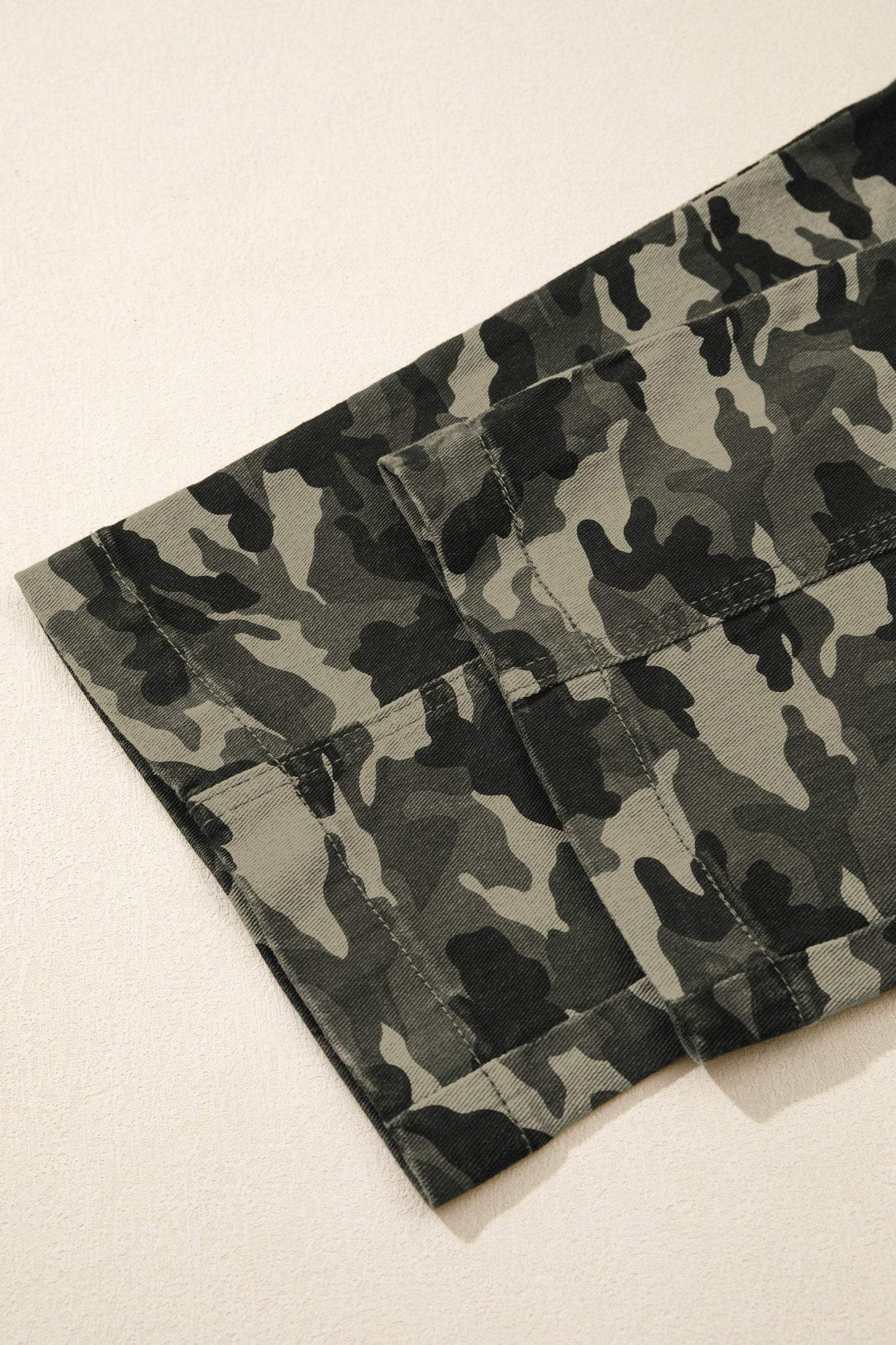 Green Camouflage Print Multi Pocketed Womens Denim Pants
