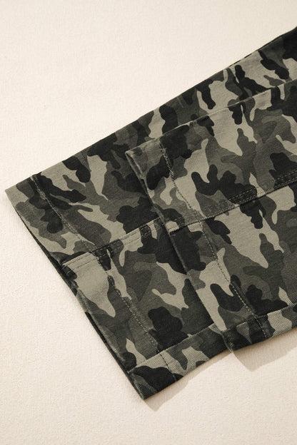 Green Camouflage Print Multi Pocketed Womens Denim Pants