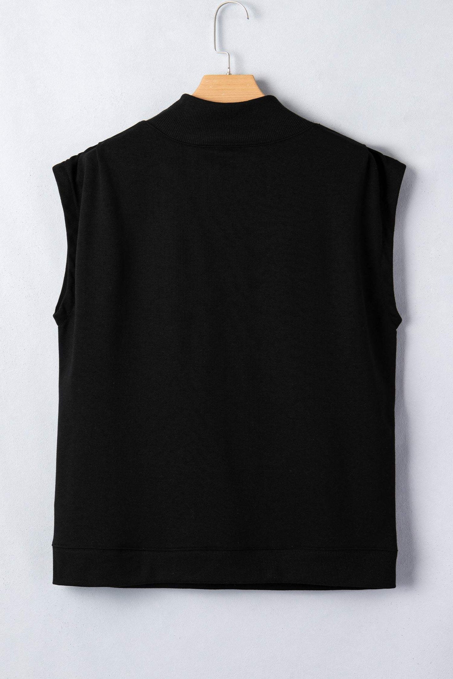 Sky Blue Solid Color High Neck Cap Sleeve Loose Top
