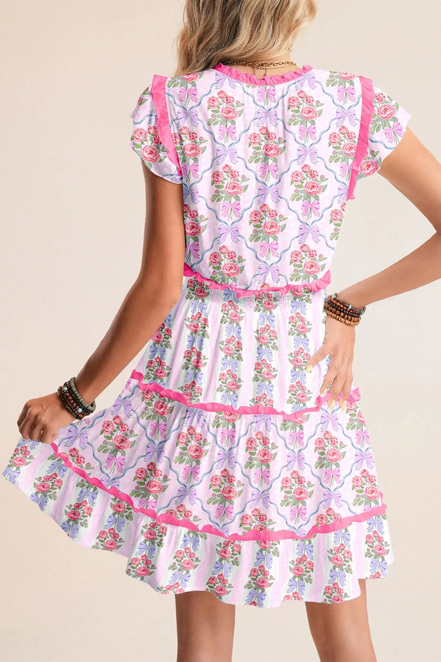 Purple Tiered Ruffles Sleeveless Summer Floral Dress - Sweet Fashion Wholesale