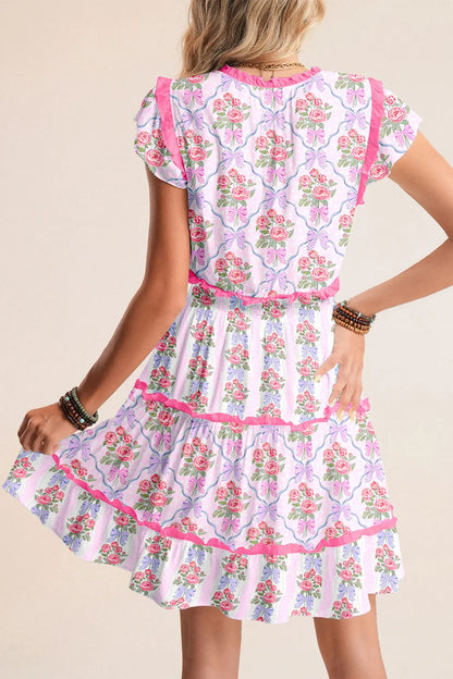 Purple Tiered Ruffles Sleeveless Summer Floral Dress - Sweet Fashion Wholesale