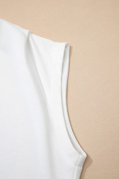 Sky Blue Solid Color High Neck Cap Sleeve Loose Top