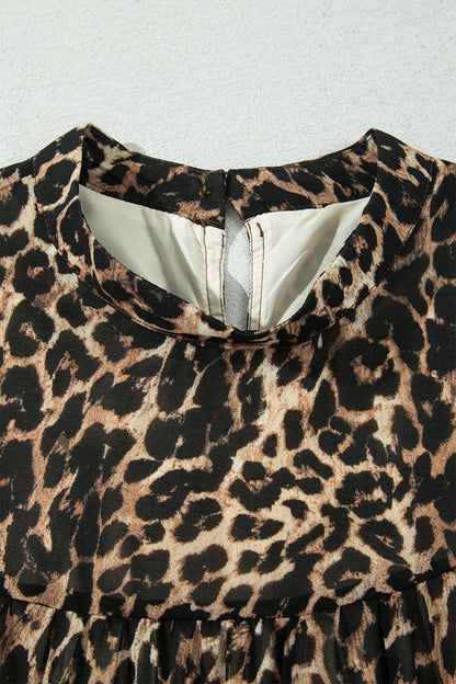 Brown Leopard Print Long Sleeve Short Shift Dress