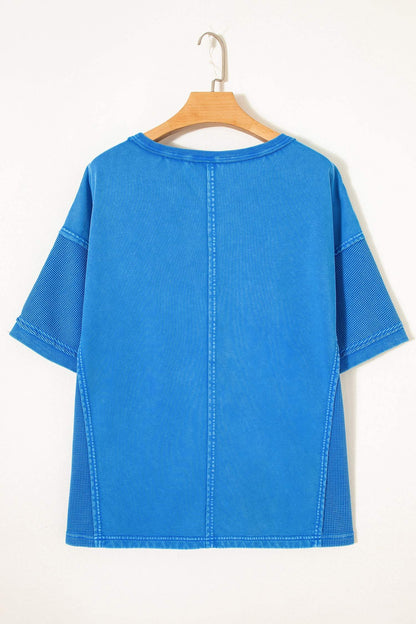 Blue Mineral Wash Star Mesh Patchwork Oversize Tee