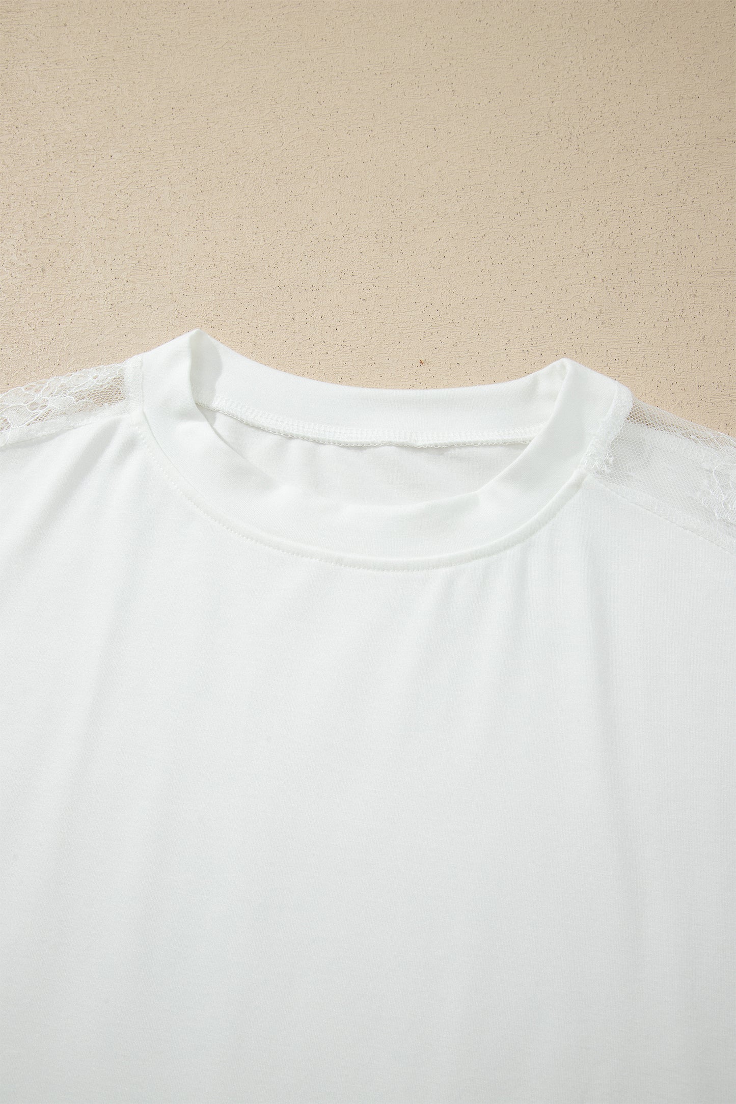 White Lace Patchwork Round Neck Casual Long Sleeve Top