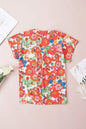Fiery Red Floral Split Neck Top