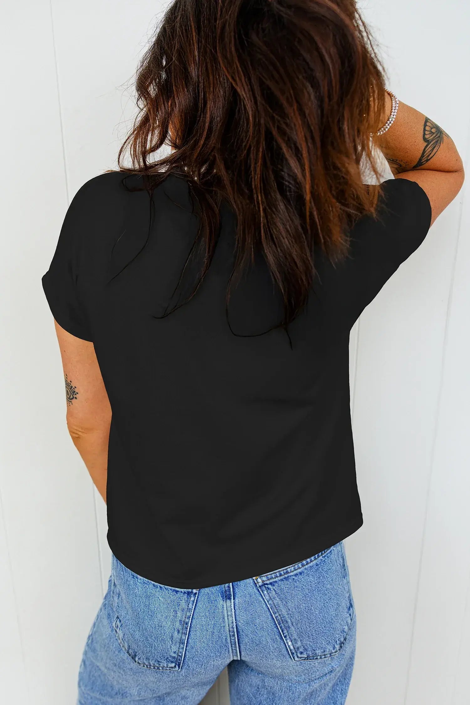 Black Leopard Bow Embroidered Cotton Round Neck T Shirt - Sweet Fashion Wholesale