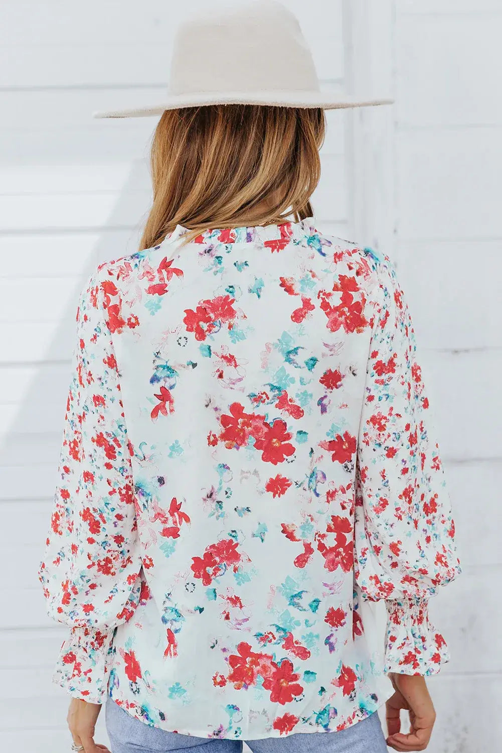 Blue Cakewalk Floral Smocked Blouse - Sweet Fashion Wholesale
