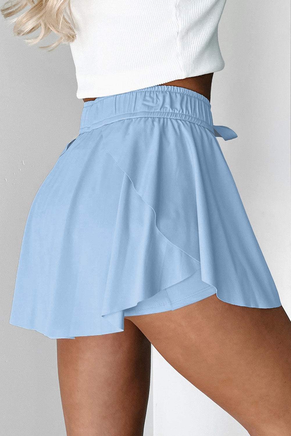 Yellow Cream Drawstring Elastic Waistband Lined Tennis Skorts