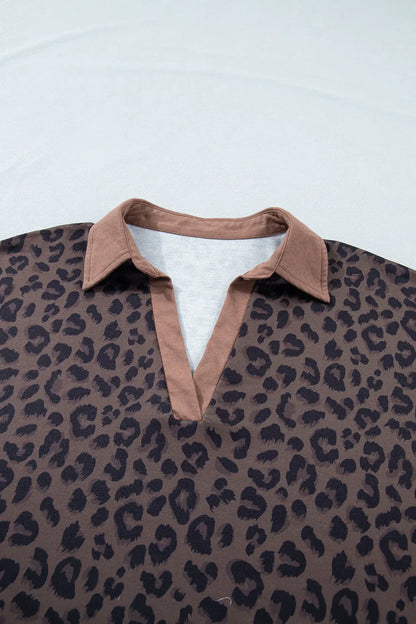 Brown Plus Size Leopard Short Set