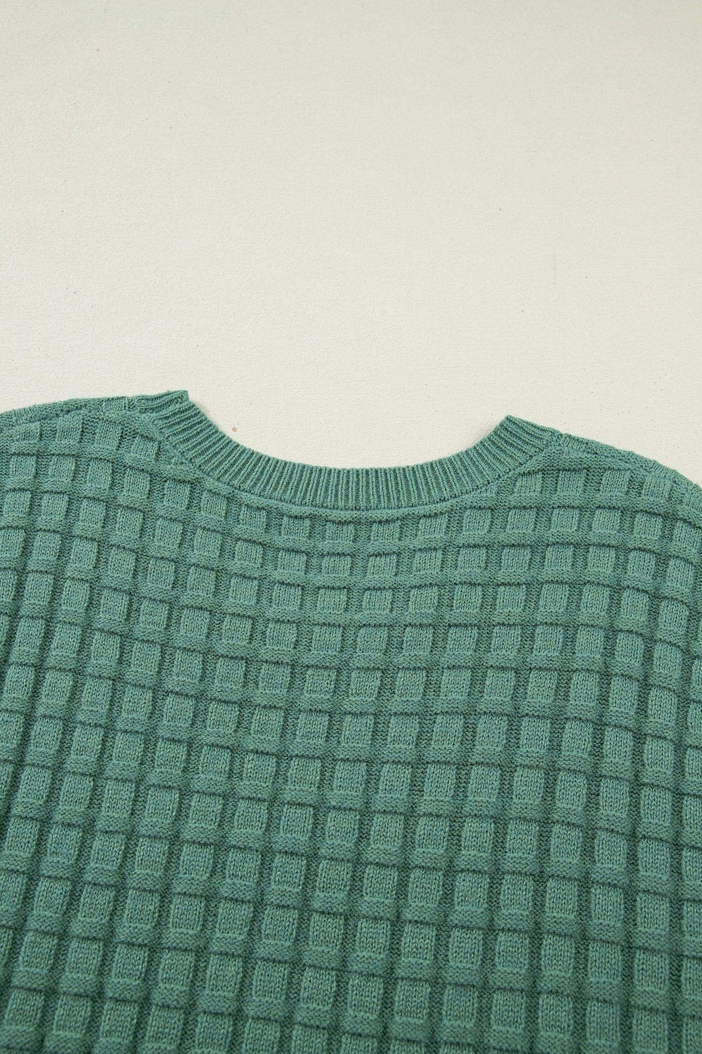 Mist Green Plus Size Solid Color Textured Knit Short Sleeve Sweater - Sweet Fashion Wholesale