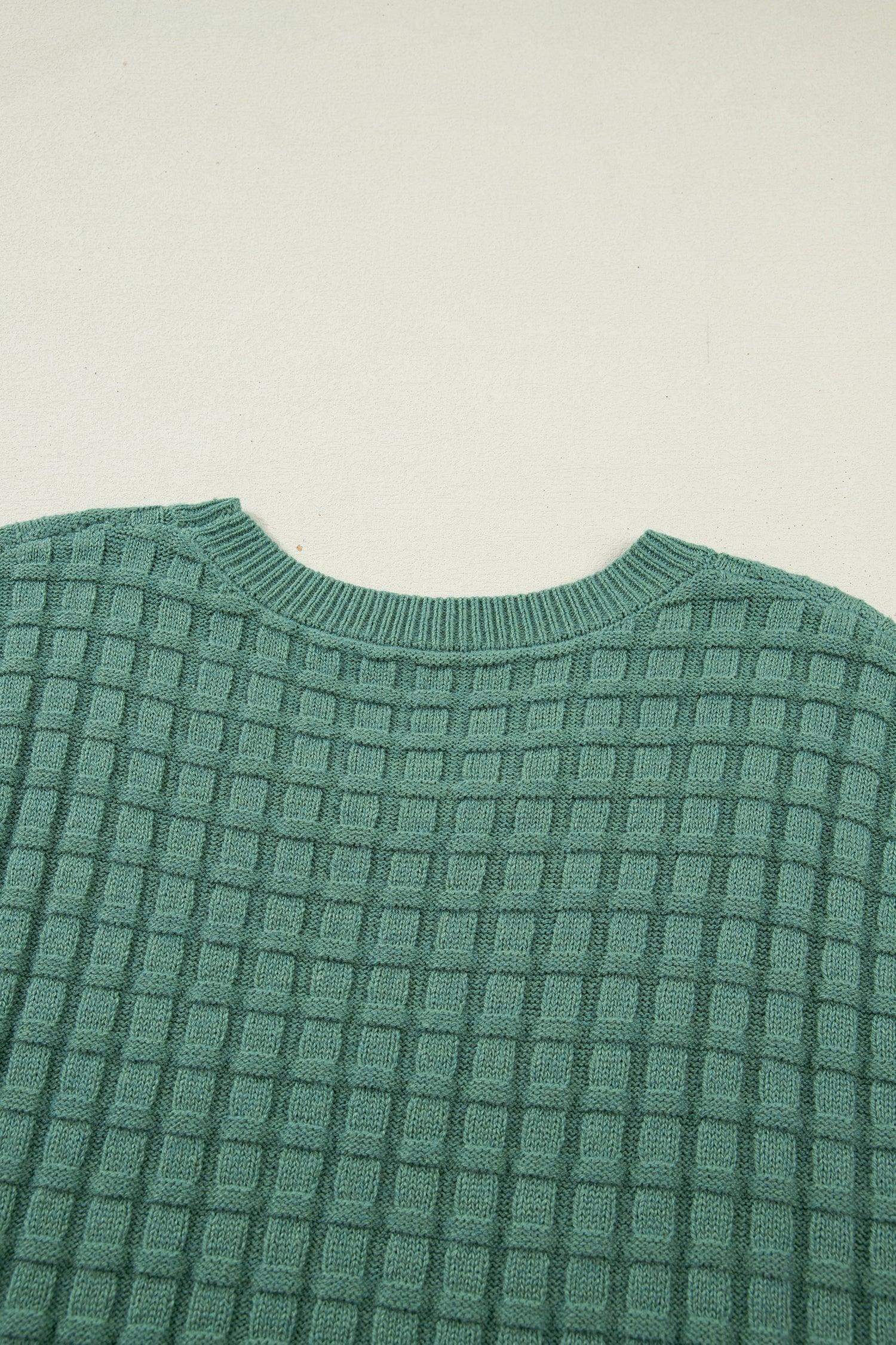 Mist Green Plus Size Solid Color Textured Knit Short Sleeve Sweater - Sweet Fashion Wholesale