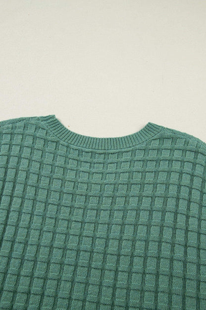 Mist Green Plus Size Solid Color Textured Knit Short Sleeve Sweater - Sweet Fashion Wholesale