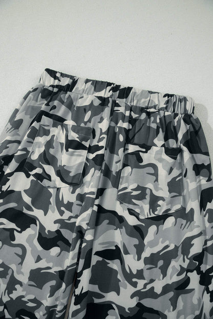 Green Camouflage Print Drawstring Casual Pants