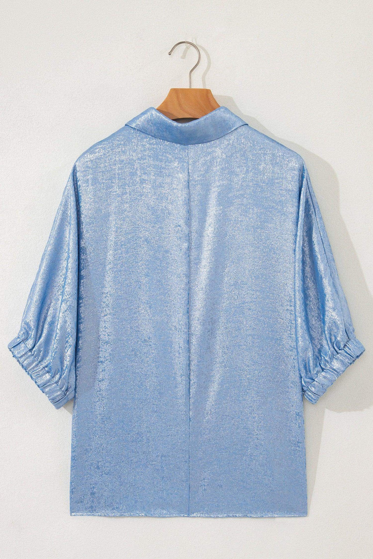 Myosotis Collared V Neck Half Sleeve Metallic Top