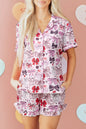Pink Cute Ribbon Bows Printed 2pcs Short Pajama Set - Sweet Fashion Wholesale