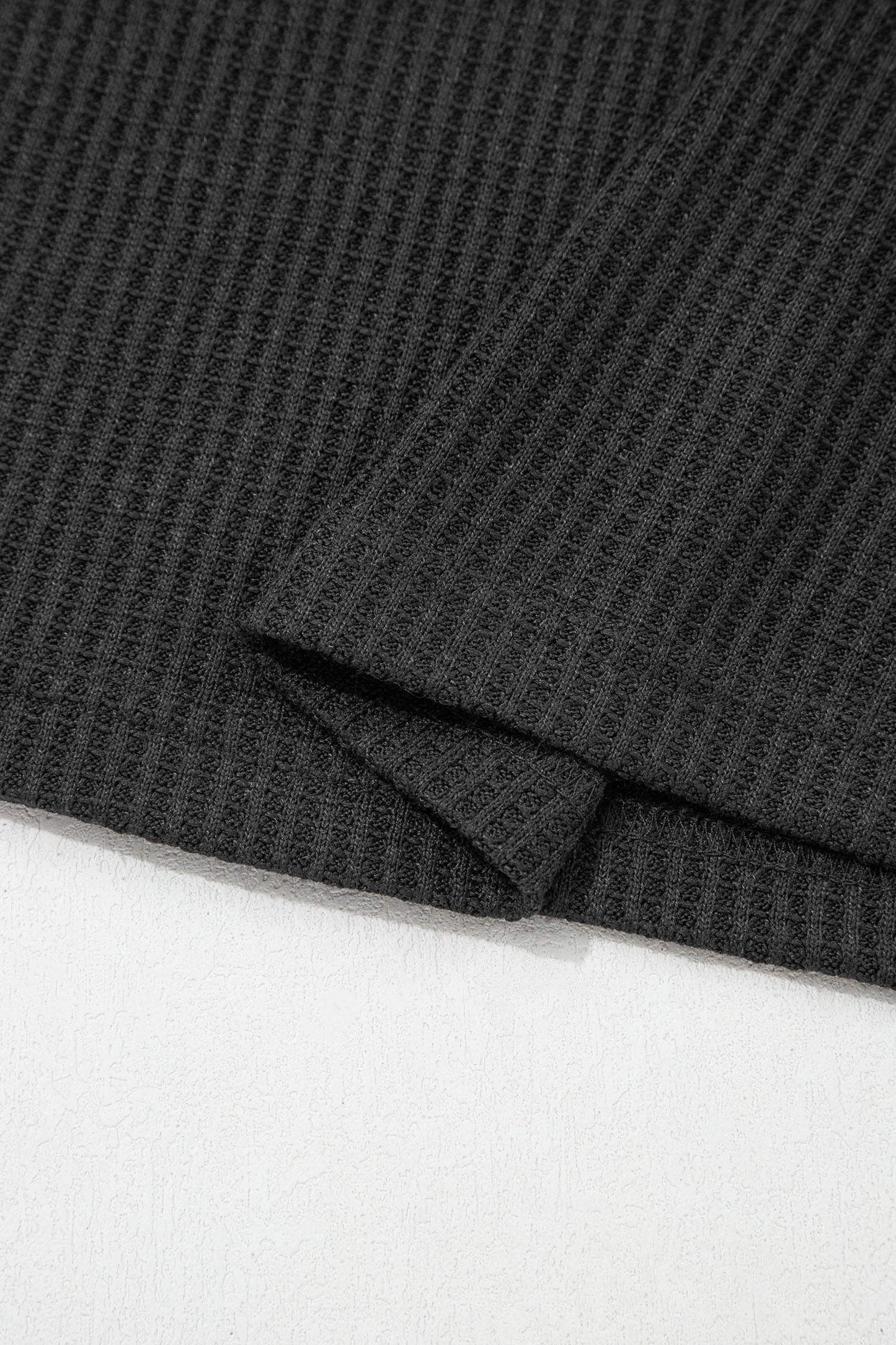 Carbon Grey Waffle Knit Seam Detail Color Block Patchwork Short Sleeve Top