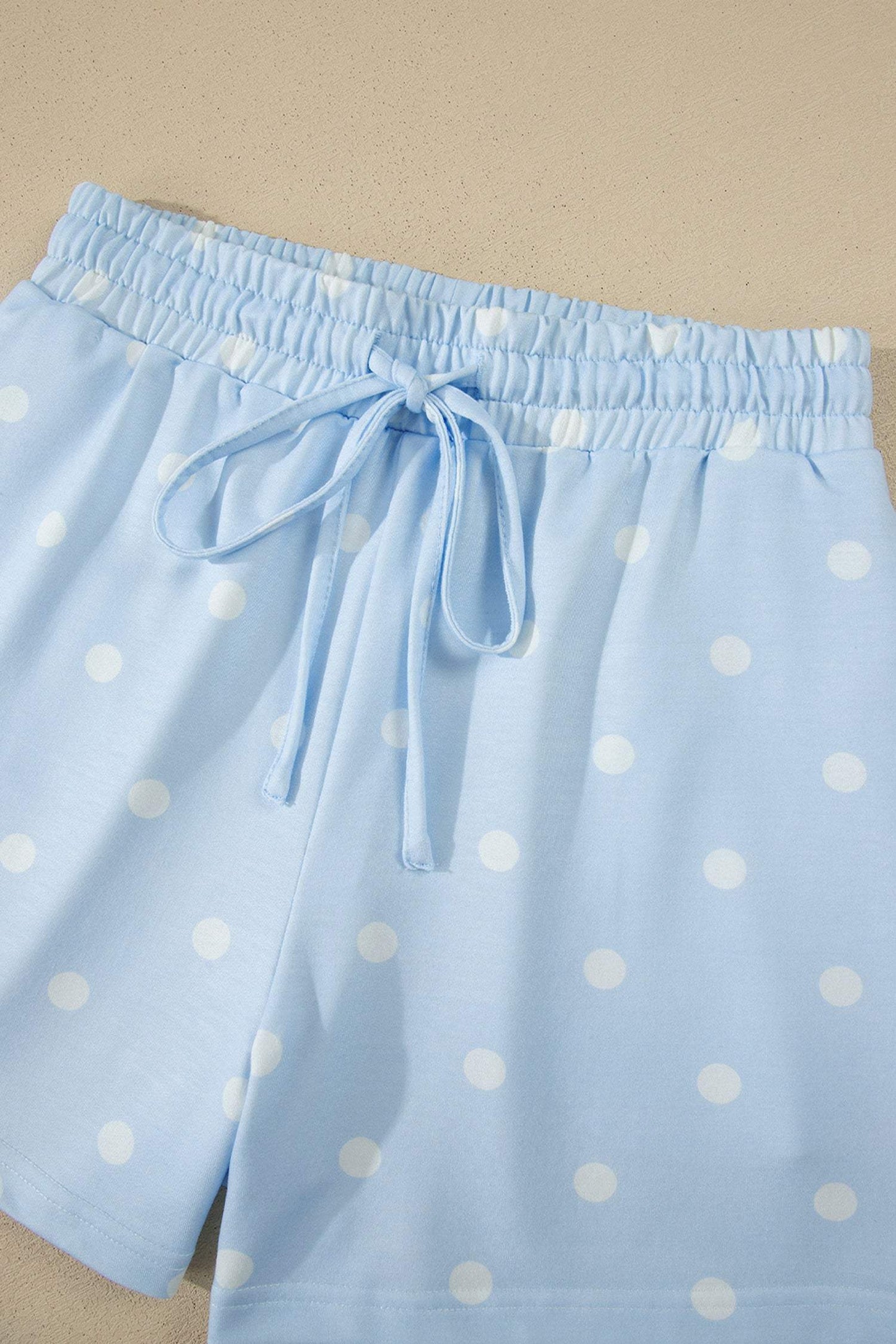 Yellow Exposed Seam Detail Polka Dot Loose Tee Drawstring Shorts Set