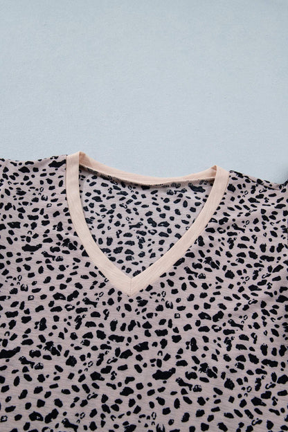 Black Cheetah Print V Neck Ruffle Trim Loose Tank Top