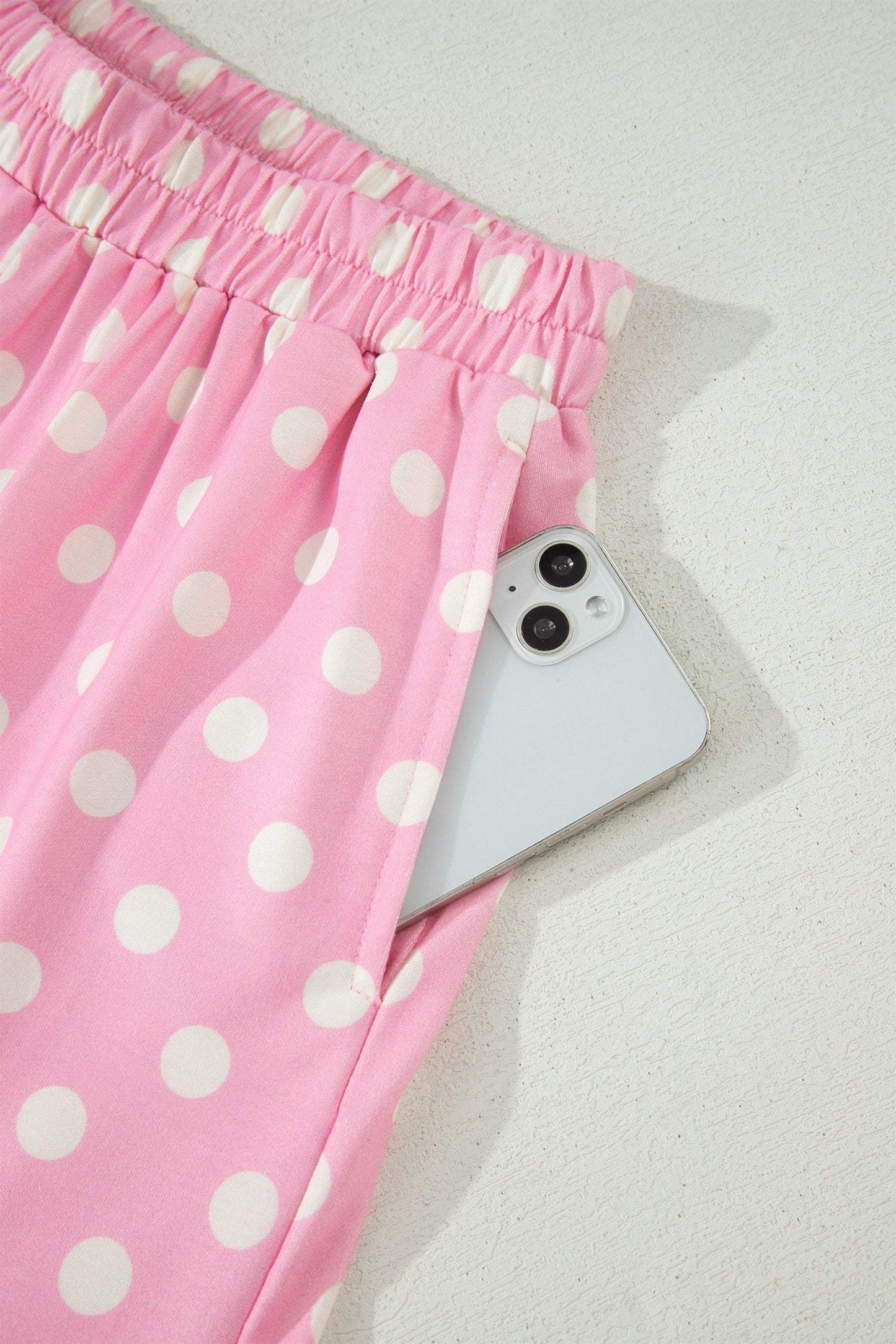 Green Polka Dot Print Color Block Trim Mock Neck Short Set