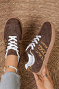 Coffee Contrast Lace-up Leopard Patchwork Detail Faux Suede Shoes - Sweet Fashion Wholesale