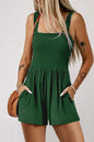 Green Casual Pocketed Smocked Sleeveless Romper - Sweet Fashion Wholesale