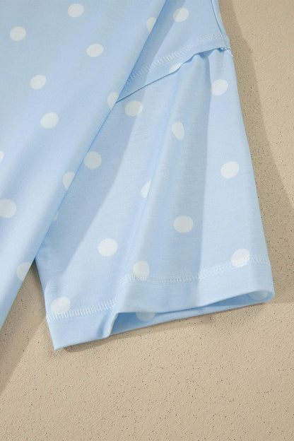 Yellow Exposed Seam Detail Polka Dot Loose Tee Drawstring Shorts Set