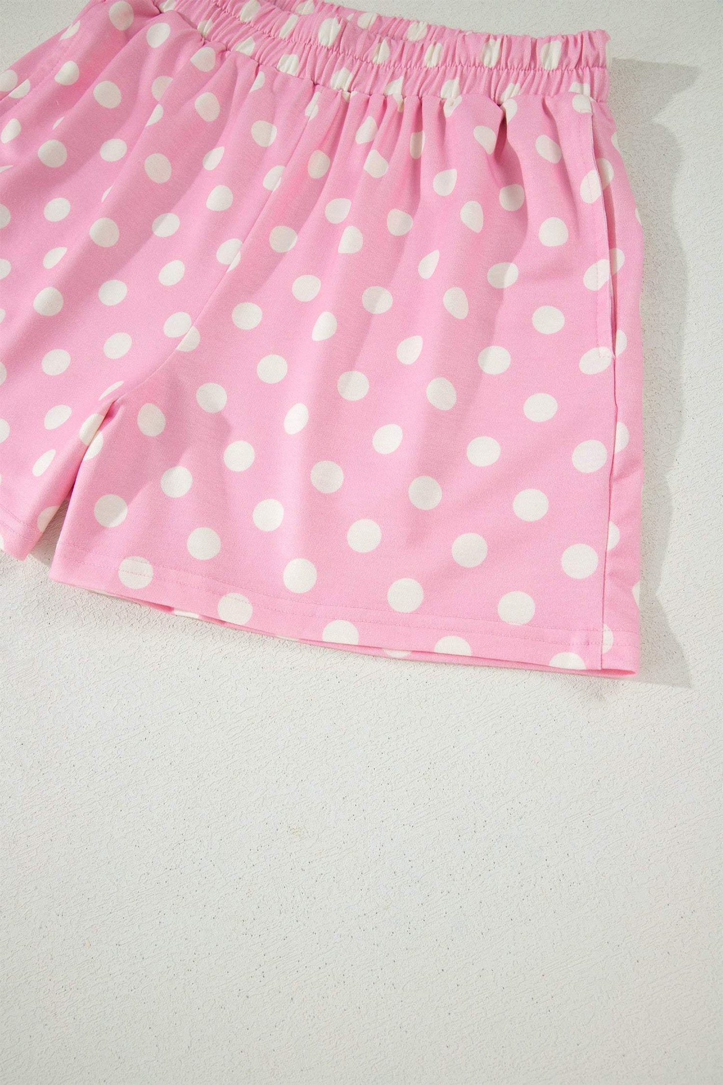 Green Polka Dot Print Color Block Trim Mock Neck Short Set