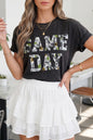 Black Game Day Camo Letter Print Round Neck Casual T Shirt