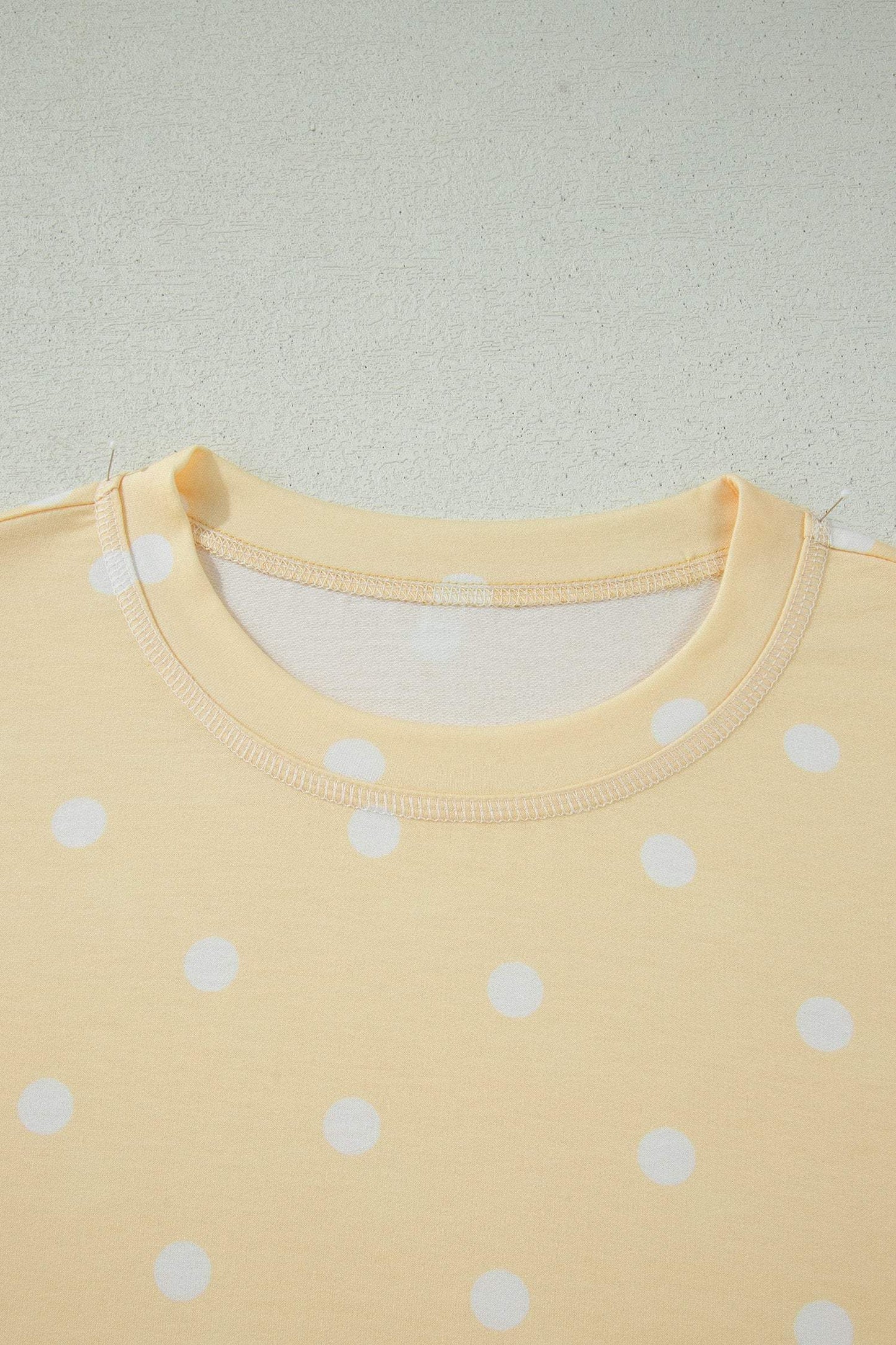 Yellow Exposed Seam Detail Polka Dot Loose Tee Drawstring Shorts Set