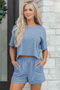 Jet Stream Solid Color Contrast Textured Patchwork Raw Edge 2pcs Short Set - Sweet Fashion Wholesale