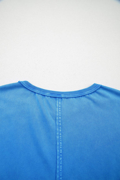 Blue Mineral Wash Star Mesh Patchwork Oversize Tee