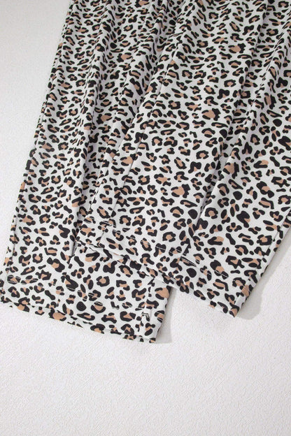 White Leopard High-Low Loose Tee Ankle Length Pants Set - Sweet Fashion Wholesale