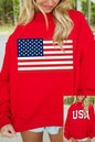 Racing Red American Flag/ USA Double Side Print Reversible Mock Neck Sweatshirt