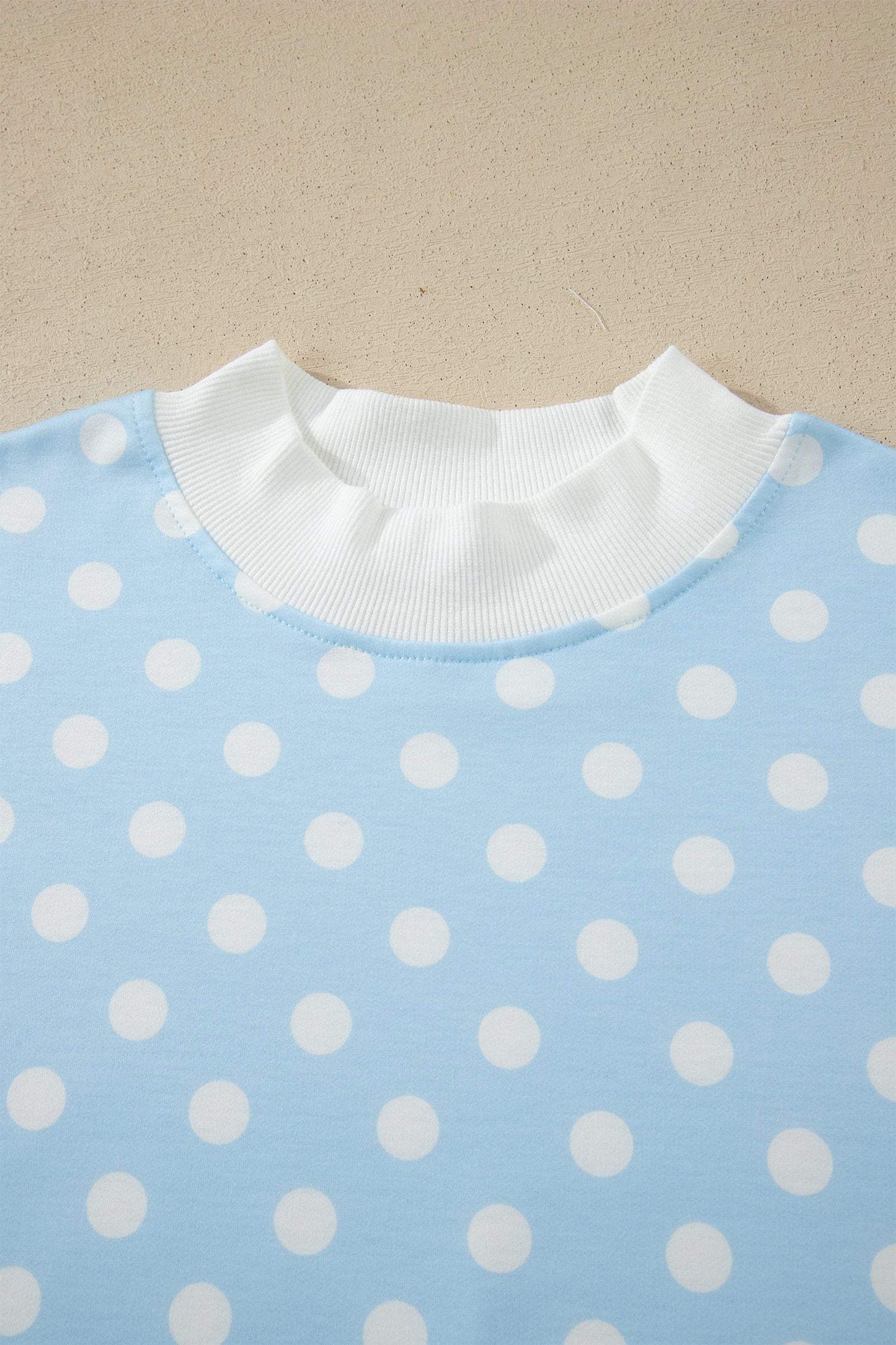 Green Polka Dot Print Color Block Trim Mock Neck Short Set